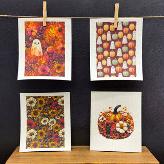 Spooky Flower Garden Swedish Dishcloths Fall Decor