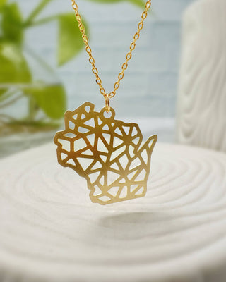 Wisconsin State Geometric Necklace: Gold