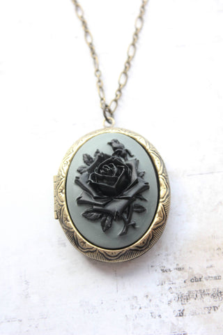 Black Rose Necklace | Locket Necklace | Cameo Necklace: 20 Inches