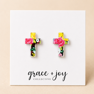 Floral Cross Stud Earring, Acrylic Earrings