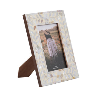 Photo Frame - Ivory Wood Mother Of Pearl Inlay Vine: Ivory / 5x7