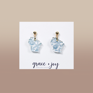 Blue Floral Wisconsin Acrylic Earring, State earring