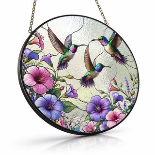 Hummingbird Stained Glass Suncatcher, Floral Window Hanging: 6inch