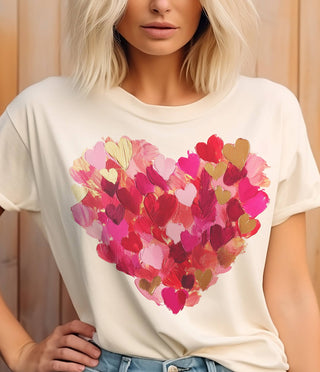Brushstroke Valentine Heart Watercolor Love Graphic Tee: Pink / Large