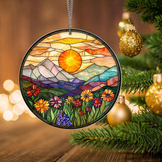 Mountain Wildflowers Stained Glass Suncatcher, Windows Art: 6in