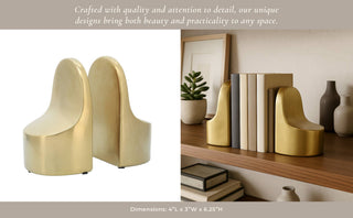 Bookends Set of 2 - Gold Ceramic Contemporary, 6 in.