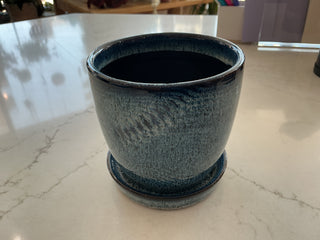 4” Blue Ceramic Pot with Saucer