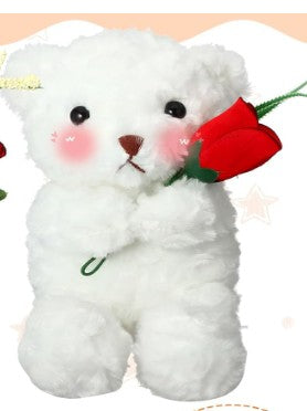 12" White Bear with Rose