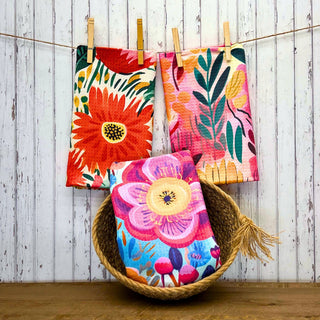 Summer Flower Bloom Kitchen Waffle Towels - Home Decor