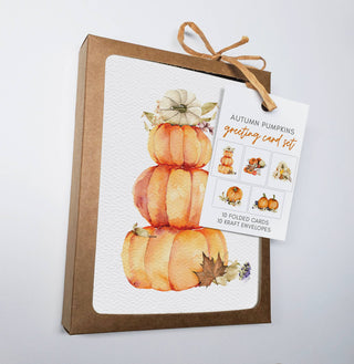 Boxed Set of 10 Pumpkin Greeting Cards, Autumn, Halloween