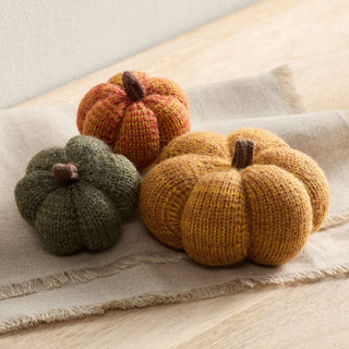 Cozy Knit Pumpkins, variegated yarns, unique autumn colors: 4 inch Sunset