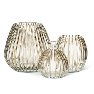 Small Ribbed Bud Vase with Gold Stripes