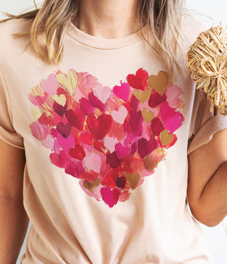 Brushstroke Valentine Heart Watercolor Love Graphic Tee: Pink / Large