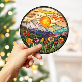 Mountain Wildflowers Stained Glass Suncatcher, Windows Art: 6in