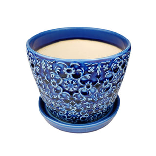6" Blue Ceramic Mediterranean Bell Pot - Indoor Plant Pots
