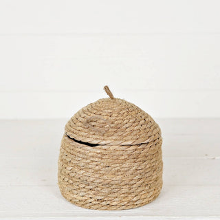 570380- Silo Shape Basket of Cattail Leaves with Lid-7Hx7.5D