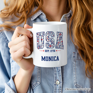 Patriotic USA Floral Gift Mug, 1776 Independence Day: Non-Customized