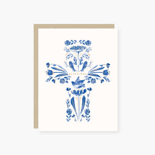 Blessings Blue Floral Cross Religious Card: Single