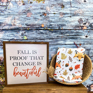 Autumn Fox Tea Towel + Hanging Loop - Fall Decor