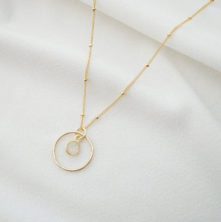 Gold Circle Hoop with Moonstone on 14K Gold fill Necklace: 18" Box Chain
