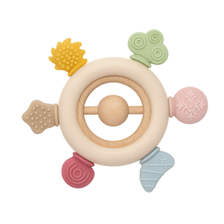 Rainbow Spokes Silicone Teether with Wooden Rattle Baby Gift
