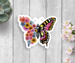 Floral Butterfly Vinyl Sticker