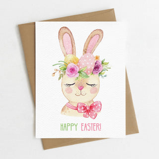 Happy Easter Card, Cute Easter Bunny Card, Eco Friendly: Mix of all 3 colors / Clear Protective Sleeves