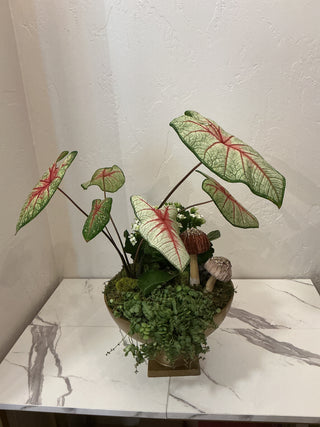 Gold Pedestal Whimsical Dish Garden