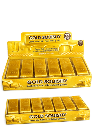 Gold Squishy – 5.5” Slow Rising Gold Bar Squishy Toy (12 Piece Display) MSUSG