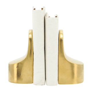 Bookends Set of 2 - Gold Ceramic Contemporary, 6 in.