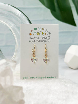 Crystal Heart Huggie Earrings: Silver Plated