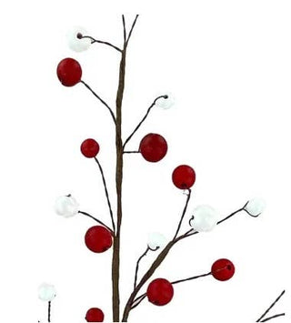 Wired Wood Bead Spray: Red & White