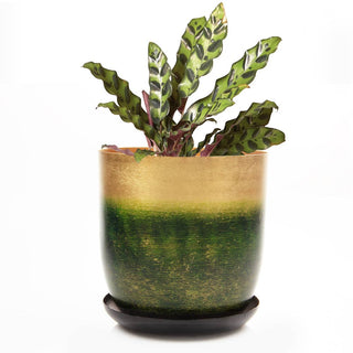 Joe Metal Flower Pots And Planters With Drainage Hole Saucer: White & Copper / 5"