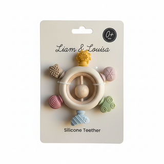 Rainbow Spokes Silicone Teether with Wooden Rattle Baby Gift