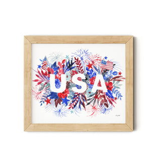 Watercolor 4th of July Red & Blue - USA   Wall Art: 8x10 inches