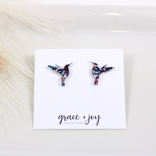 Hummingbird Stud Earring, Acrylic Earrings: Blue/Purple