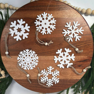 Wooden Snowflake Ornaments, Holiday Tree Decor Garland