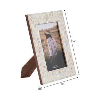 Photo Frame - Ivory Wood Mother Of Pearl Inlay Vine: Ivory / 5x7