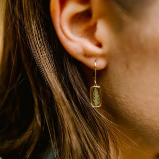Tiny Rectangle Huggie Hoops: Queen Anne's Lace
