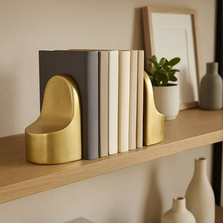 Bookends Set of 2 - Gold Ceramic Contemporary, 6 in.
