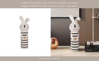 Ceramic Lines Bunny with Gold Heart Figurine - Black, 7 in.