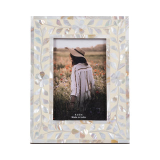 Photo Frame - Ivory Wood Mother Of Pearl Inlay Vine: Ivory / 5x7