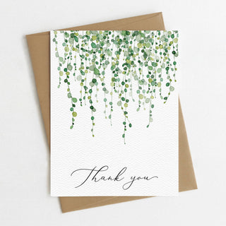 Thank You Greenery Greeting Card, Plant thanks, botanical: Mint Green Envelopes / Clear Protective Sleeves