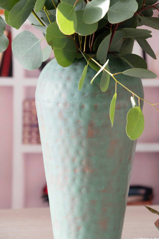 Turquoise Copper Finish Metal Decorative Vase