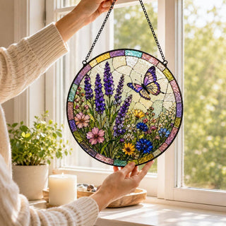 Butterfly Wildflower Stained Glass Suncatcher, Spring Garden: 6inch