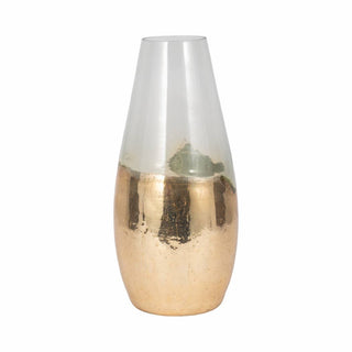 Clear 15 in. Glass Modern Gold-Dipped Vase