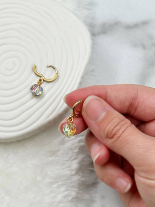 Crystal Heart Huggie Earrings: Silver Plated