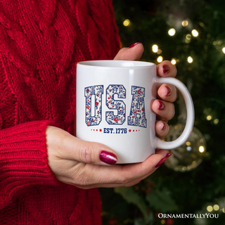 Patriotic USA Floral Gift Mug, 1776 Independence Day: Non-Customized