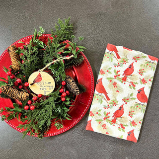 Red Cardinal Pattern Waffle Hand Towel With Hanging Loop