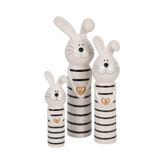 Ceramic Lines Bunny with Gold Heart Figurine - Black, 7 in.